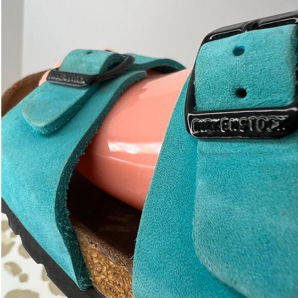 BIRKENSTOCK Arizona Turquoise Suede Leather Sandals Women’s Size EU 38 US 7–7.5 - Picture 6 of 11